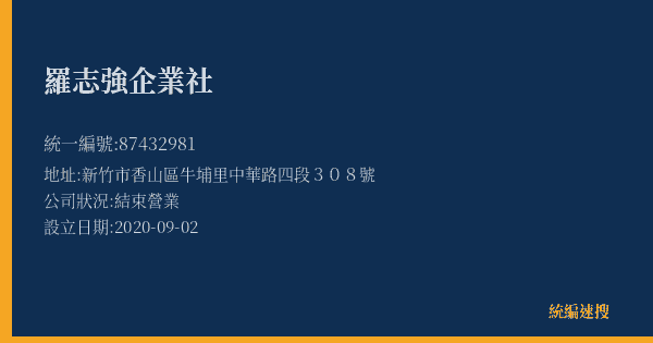 羅志強企業社的照片-統編 87432981(新竹市) 公司登記資料與營業項目詳細圖表