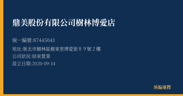 鼎美股份有限公司樹林博愛店的照片-統編 87445043(新北市) 公司登記資料與營業項目詳細圖表