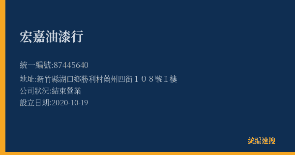 宏嘉油漆行的照片-統編 87445640(新竹縣) 公司登記資料與營業項目詳細圖表