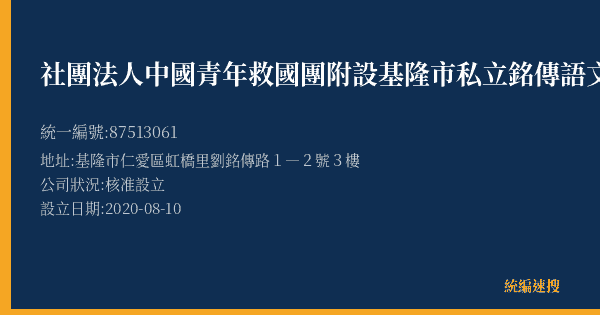 社團法人中國青年救國團附設基隆市私立銘傳語文技藝短期補習班的照片-統編 87513061(基隆市) 公司登記資料與營業項目詳細圖表