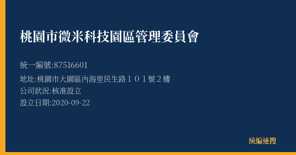 桃園市微米科技園區管理委員會的照片-統編 87516601(桃園市) 公司登記資料與營業項目詳細圖表