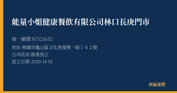 能量小姐健康餐飲有限公司林口長庚門市的照片-統編 87521652(桃園市) 公司登記資料與營業項目詳細圖表