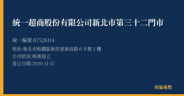 統一超商股份有限公司新北市第三十二門市的照片-統編 87528114(新北市) 公司登記資料與營業項目詳細圖表