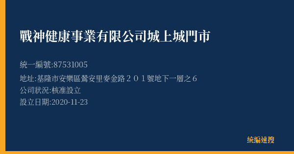 戰神健康事業有限公司城上城門市的照片-統編 87531005(基隆市) 公司登記資料與營業項目詳細圖表