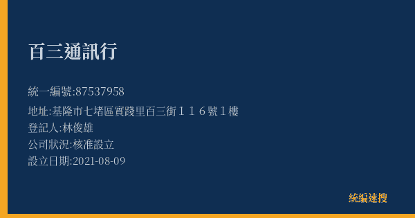 百三通訊行的照片-統編 87537958(基隆市) 公司登記資料與營業項目詳細圖表