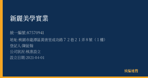 新麗美學實業的照片-統編 87570941(桃園市) 公司登記資料與營業項目詳細圖表