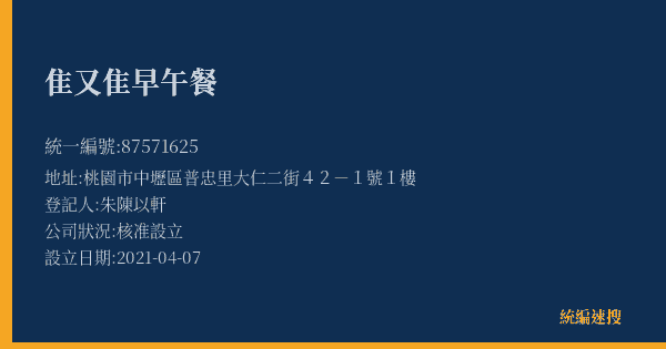 隹又隹早午餐的照片-統編 87571625(桃園市) 公司登記資料與營業項目詳細圖表