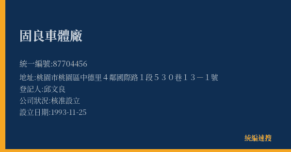 固良車體廠的照片-統編 87704456(桃園市) 公司登記資料與營業項目詳細圖表