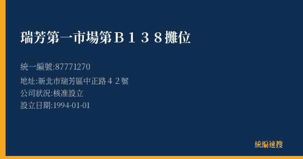 瑞芳第一市場第B138攤位的照片-統編 87771270(新北市) 公司登記資料與營業項目詳細圖表
