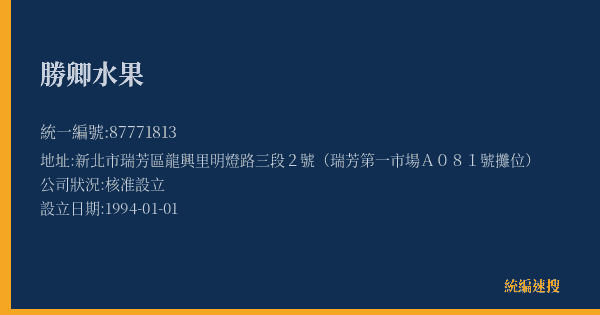 勝卿水果的照片-統編 87771813(新北市) 公司登記資料與營業項目詳細圖表