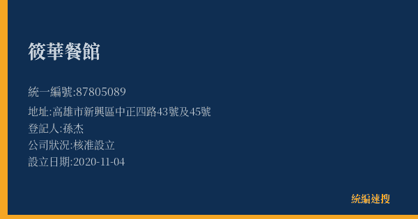 筱華餐館的照片-統編 87805089(高雄市) 公司登記資料與營業項目詳細圖表