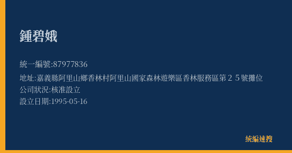 鍾碧娥的照片-統編 87977836(嘉義縣) 公司登記資料與營業項目詳細圖表
