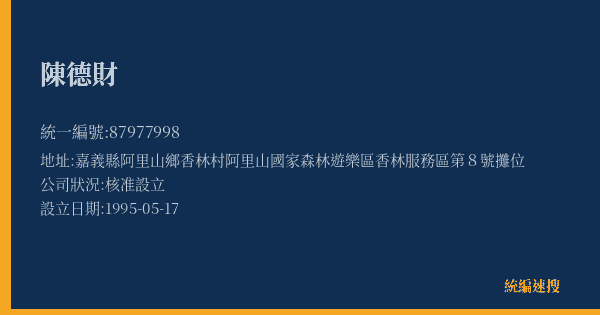 陳德財的照片-統編 87977998(嘉義縣) 公司登記資料與營業項目詳細圖表