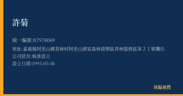 許菊的照片-統編 87978069(嘉義縣) 公司登記資料與營業項目詳細圖表
