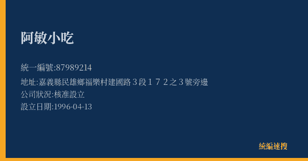 阿敏小吃的照片-統編 87989214(嘉義縣) 公司登記資料與營業項目詳細圖表