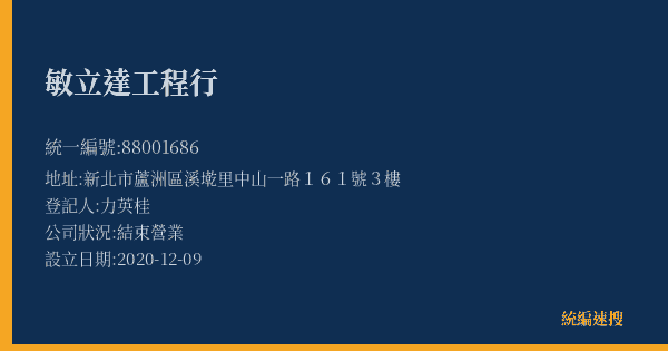 敏立達工程行的照片-統編 88001686(新北市) 公司登記資料與營業項目詳細圖表