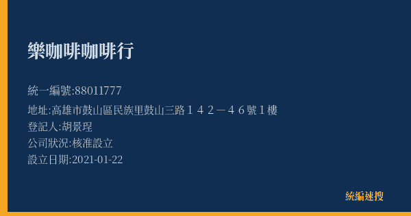 樂咖啡咖啡行的照片-統編 88011777(高雄市) 公司登記資料與營業項目詳細圖表