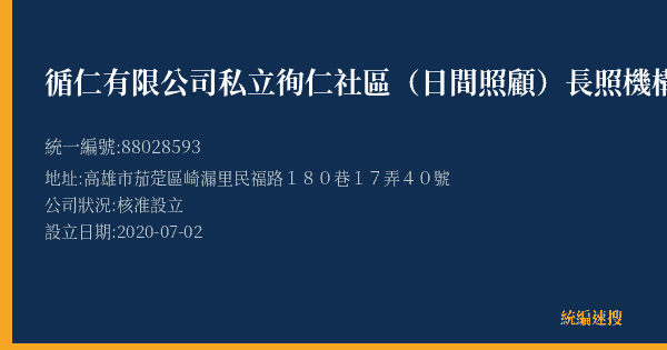 循仁有限公司私立徇仁社區(日間照顧)長照機構的照片-統編 88028593(高雄市) 公司登記資料與營業項目詳細圖表