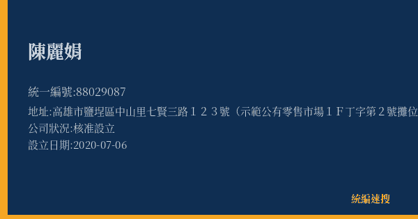 陳麗娟的照片-統編 88029087(高雄市) 公司登記資料與營業項目詳細圖表