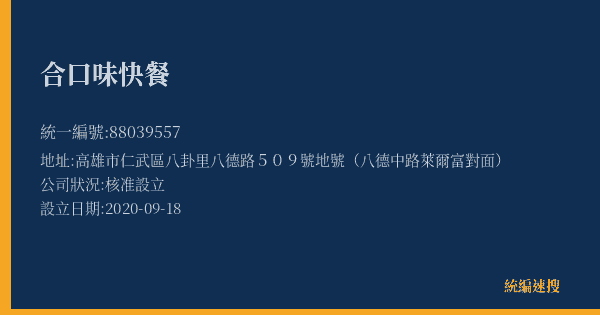 合口味快餐的照片-統編 88039557(高雄市) 公司登記資料與營業項目詳細圖表