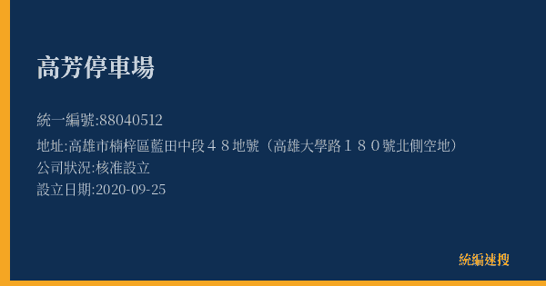 高芳停車場的照片-統編 88040512(高雄市) 公司登記資料與營業項目詳細圖表