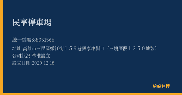 民享停車場的照片-統編 88051566(高雄市) 公司登記資料與營業項目詳細圖表