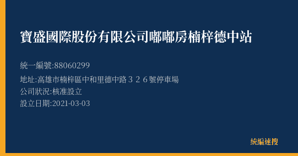 寶盛國際股份有限公司嘟嘟房楠梓德中站的照片-統編 88060299(高雄市) 公司登記資料與營業項目詳細圖表