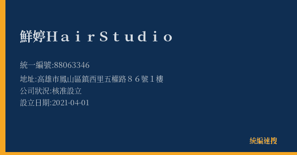 鮮婷 Hair Studio的照片-統編 88063346(高雄市) 公司登記資料與營業項目詳細圖表