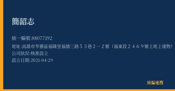 簡韶志的照片-統編 88077192(高雄市) 公司登記資料與營業項目詳細圖表