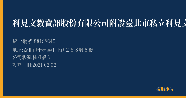 科見文教資訊股份有限公司附設臺北市私立科見文理短期補習班士林分班的照片-統編 88169045(臺北市) 公司登記資料與營業項目詳細圖表