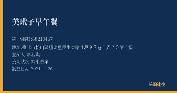 美玳子早午餐的照片-統編 88210467(臺北市) 公司登記資料與營業項目詳細圖表