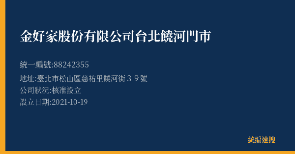 金好家股份有限公司台北饒河門市的照片-統編 88242355(臺北市) 公司登記資料與營業項目詳細圖表