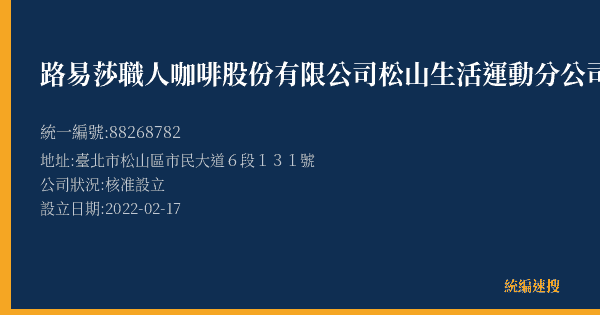 路易莎職人咖啡股份有限公司松山生活運動分公司的照片-統編 88268782(臺北市) 公司登記資料與營業項目詳細圖表