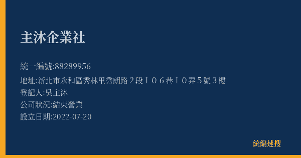主沐企業社的照片-統編 88289956(新北市) 公司登記資料與營業項目詳細圖表