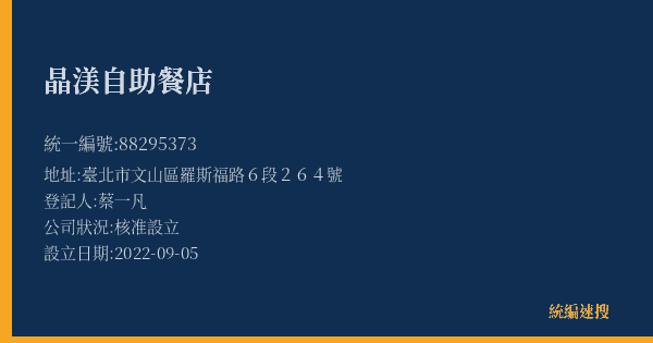 晶渼自助餐店的照片-統編 88295373(臺北市) 公司登記資料與營業項目詳細圖表