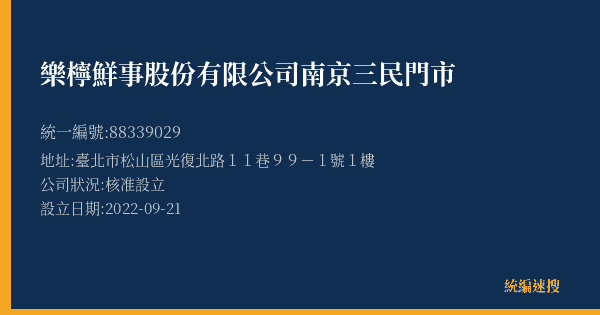 樂檸鮮事股份有限公司南京三民門市的照片-統編 88339029(臺北市) 公司登記資料與營業項目詳細圖表