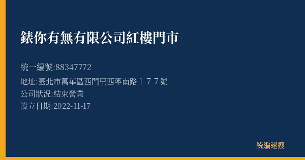 錶你有無有限公司紅樓門市的照片-統編 88347772(臺北市) 公司登記資料與營業項目詳細圖表