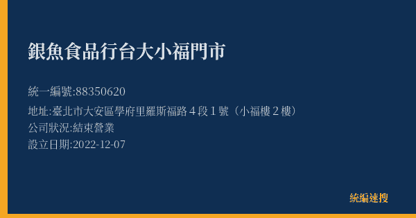 銀魚食品行台大小福門市的照片-統編 88350620(臺北市) 公司登記資料與營業項目詳細圖表