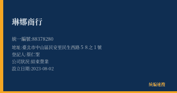 琳娜商行的照片-統編 88378280(臺北市) 公司登記資料與營業項目詳細圖表