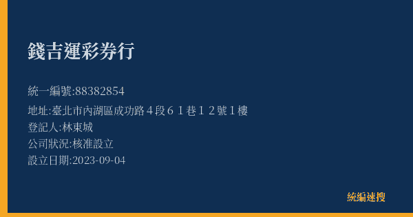 錢吉運彩券行的照片-統編 88382854(臺北市) 公司登記資料與營業項目詳細圖表