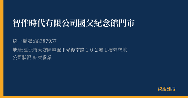 智伴時代有限公司國父紀念館門市的照片-統編 88387957(臺北市) 公司登記資料與營業項目詳細圖表
