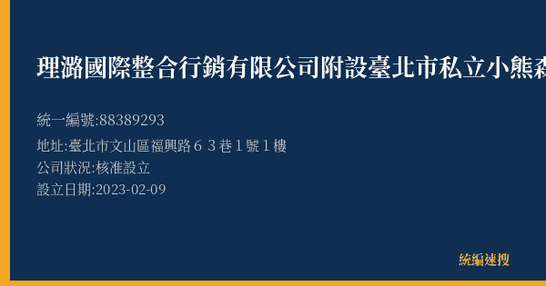 理潞國際整合行銷有限公司附設臺北市私立小熊森林文理短期補習班的照片-統編 88389293(臺北市) 公司登記資料與營業項目詳細圖表