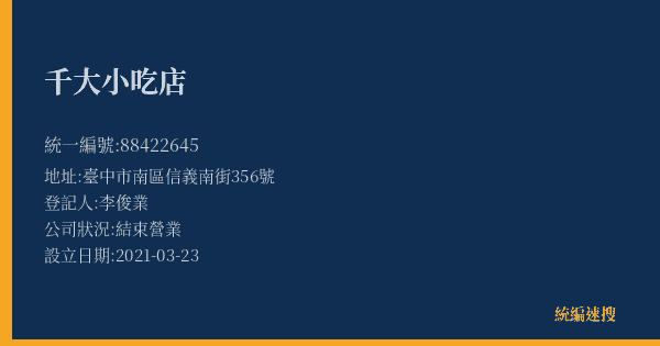 千大小吃店的照片-統編 88422645(臺中市) 公司登記資料與營業項目詳細圖表