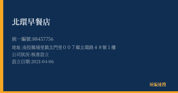 北環早餐店的照片-統編 88457756(南投縣) 公司登記資料與營業項目詳細圖表