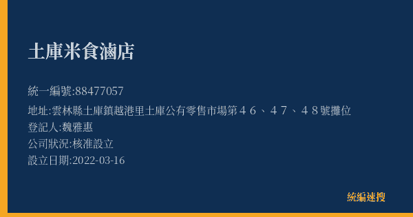 土庫米食滷店的照片-統編 88477057(雲林縣) 公司登記資料與營業項目詳細圖表
