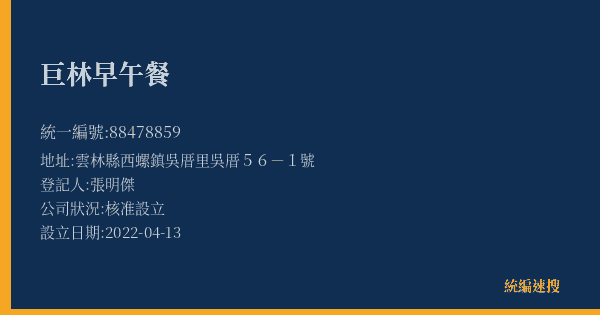巨林早午餐的照片-統編 88478859(雲林縣) 公司登記資料與營業項目詳細圖表