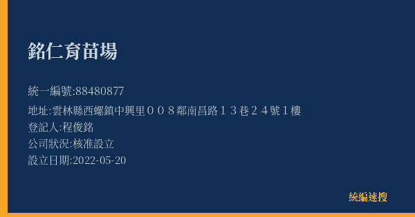銘仁育苗場的照片-統編 88480877(雲林縣) 公司登記資料與營業項目詳細圖表