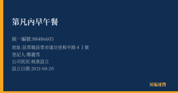 第凡內早午餐的照片-統編 88486605(苗栗縣) 公司登記資料與營業項目詳細圖表