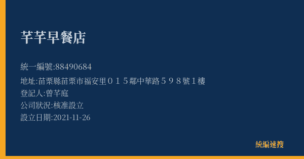 芊芊早餐店的照片-統編 88490684(苗栗縣) 公司登記資料與營業項目詳細圖表