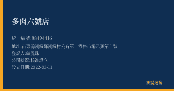 多肉六號店的照片-統編 88494416(苗栗縣) 公司登記資料與營業項目詳細圖表